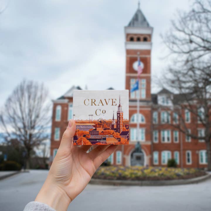 Clemson University Box Candle for wholesale by Crave Candle Co. LLC