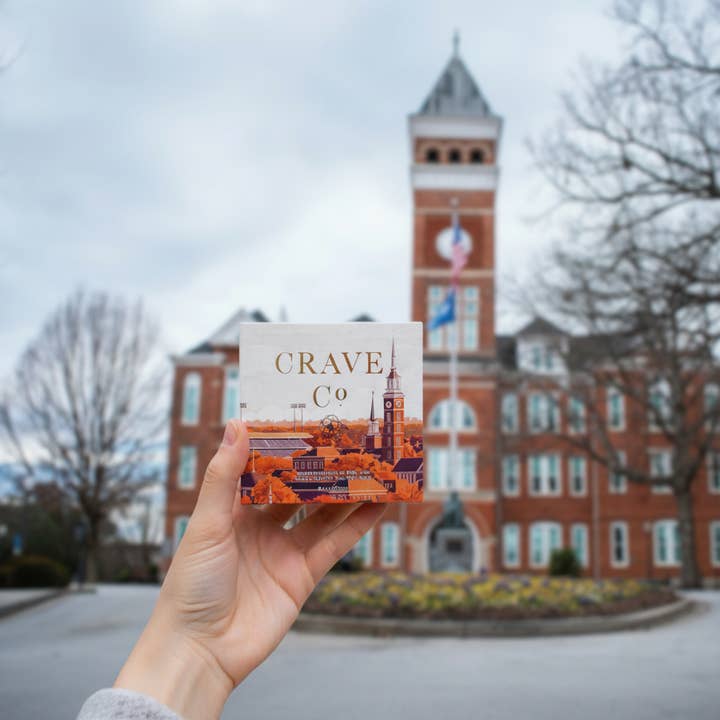 Clemson University Box Candle for wholesale by Crave Candle Co. LLC