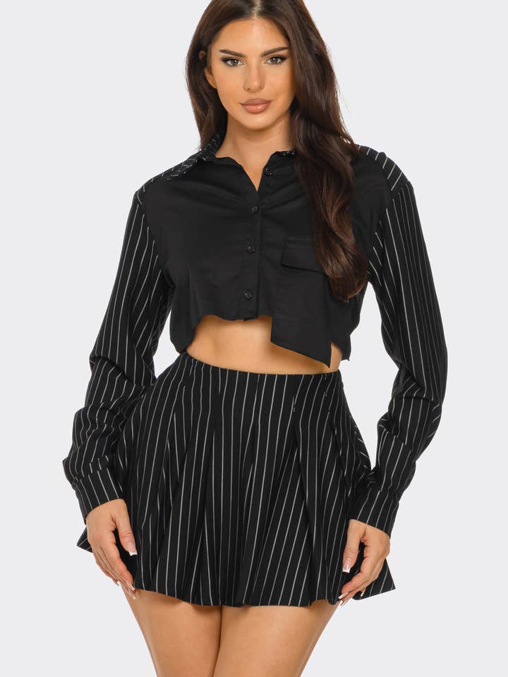 Julia by LoveJ - Wholesale Top & Skirt Set - Women's - Oversized Out Pocket Shirts Top And Skirt Set  5