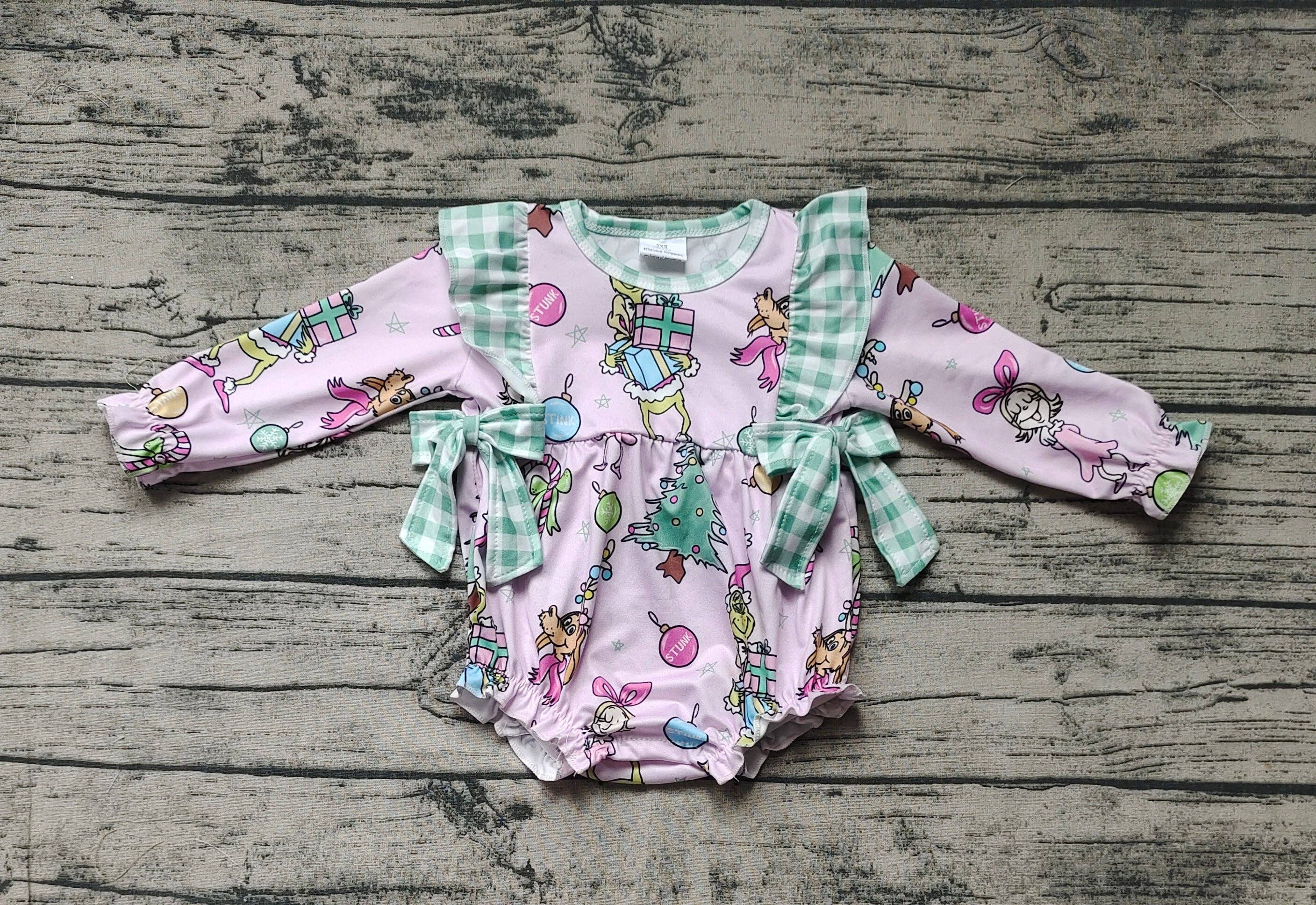 Aier Wholesale - Wholesale Bodysuit (Non-Footed) - Baby - Baby Infant Girls Pink Christmas Face Bows Rompers1