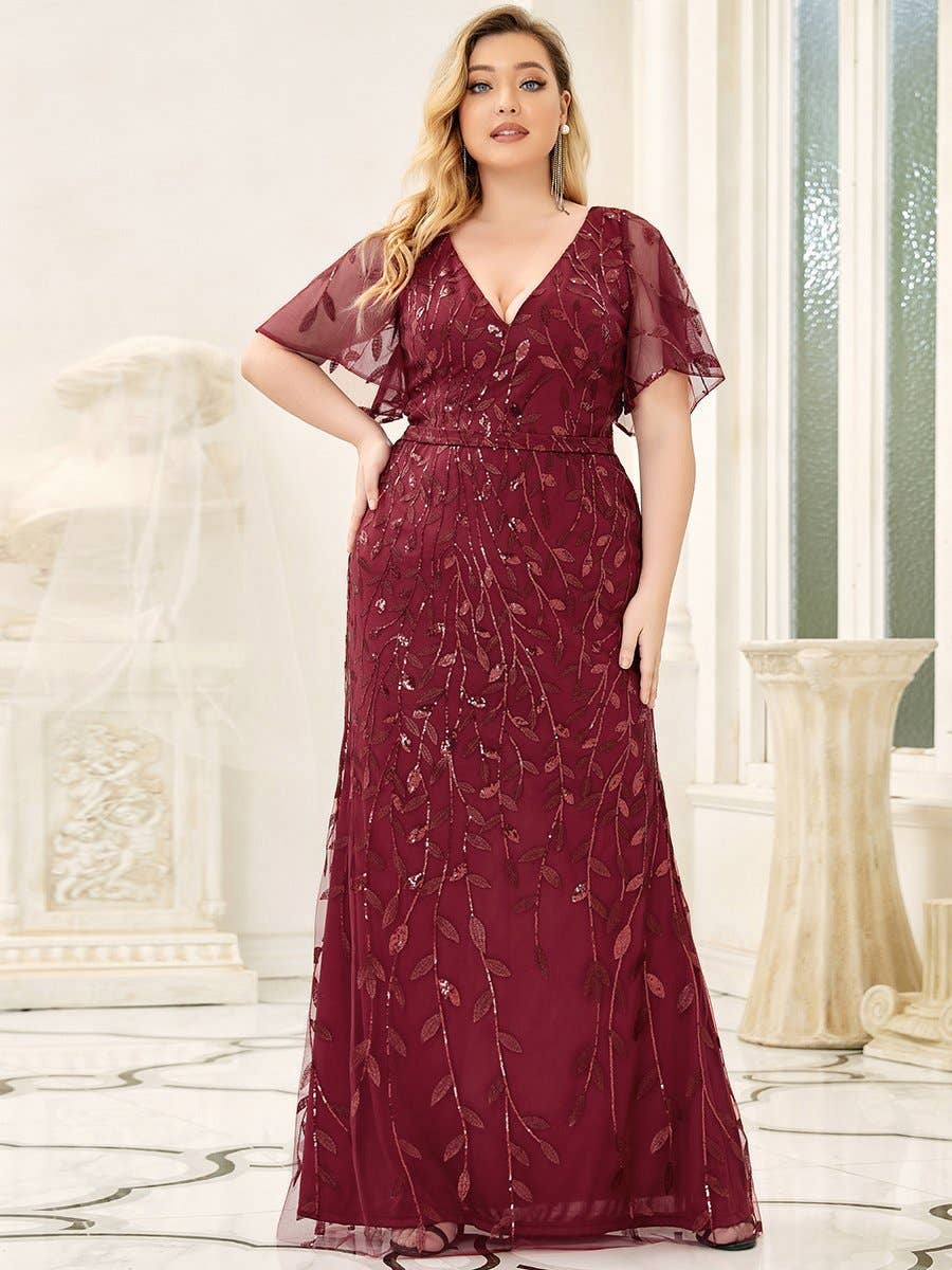 Ever-Pretty - Wholesale Gown - Women's - Plus Size V Neck Mermaid Sequin & Tulle Evening Dress3