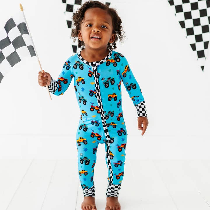 Kiki + Lulu - Wholesale Clothing Set - Baby - Blue Monster Truck Convertible Footie