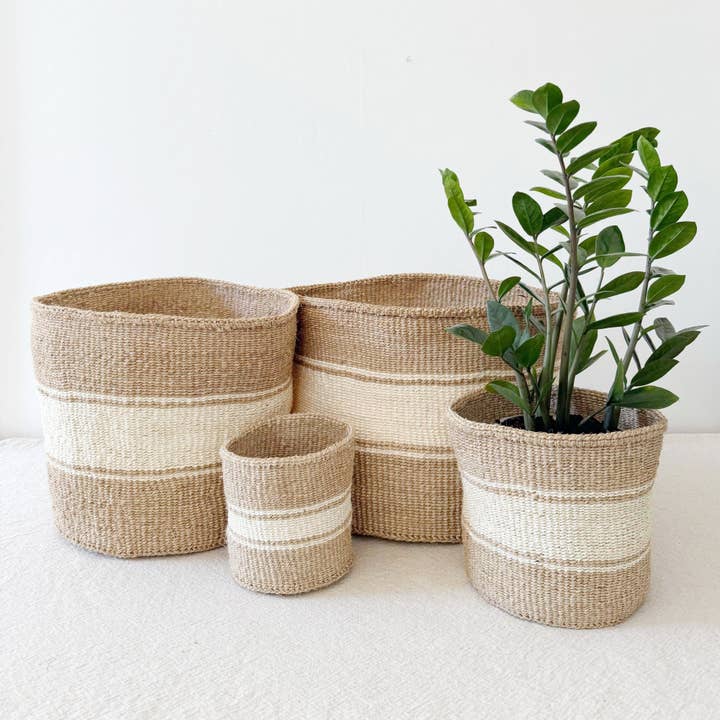 Amsha - Wholesale Basket - Storage Plant Basket: Striped Sand