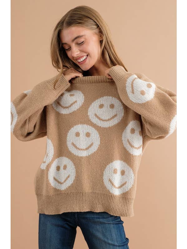 Pink Irene Wholesale - Vendita all'ingrosso Maglione tricot - Donna - MAGLIONE CON MOTIVO A VOLTO SORRIDENTE9