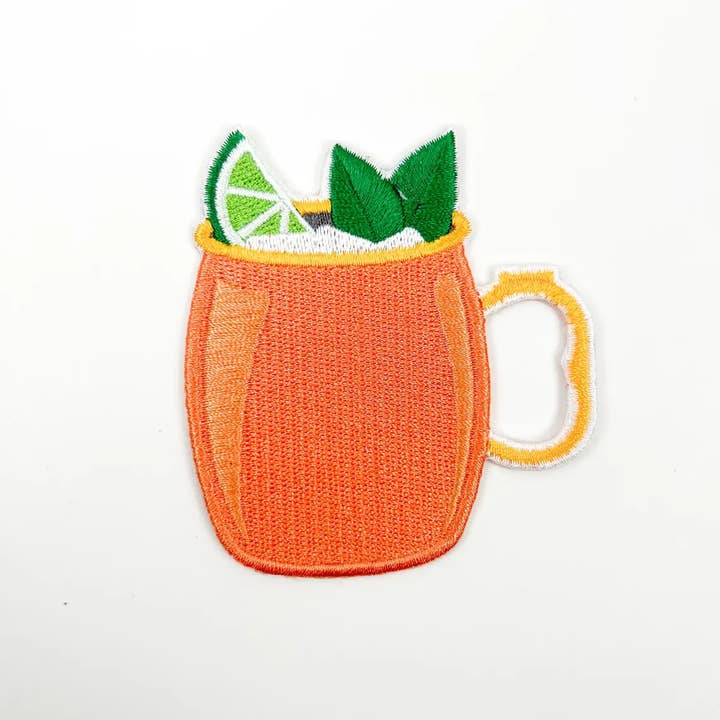 Field Trip Threads - Wholesale Patch - Moscow Mule Mug with Lime Embroidered Iron On Patch Copper1
