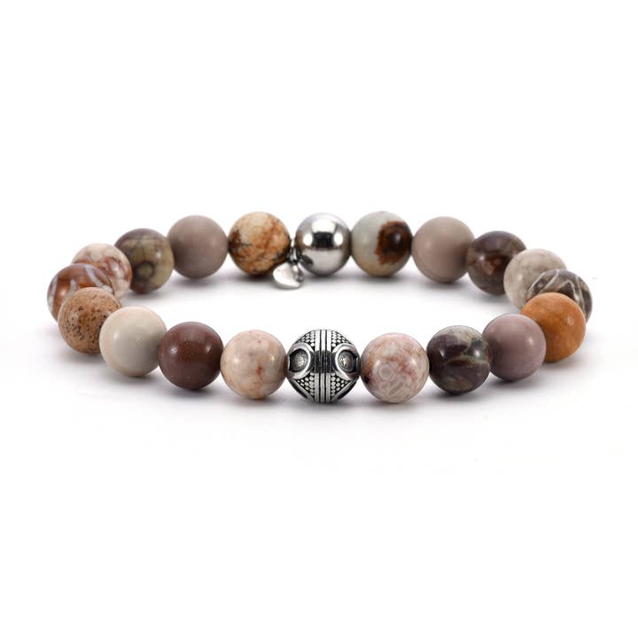 Indian natural stone steel bracelet brown mother-of-pearl for wholesale by SIXTY STONES