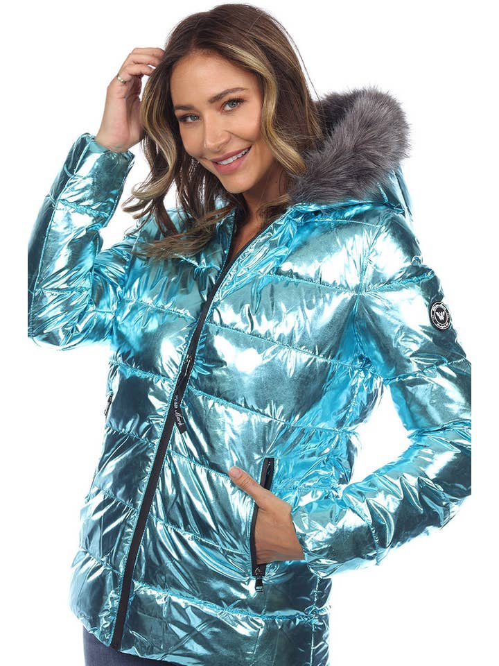WHITE MARK - Wholesale Puffer Jacket - Women's - Women's Metallic Puffer Coat with Hoodie9