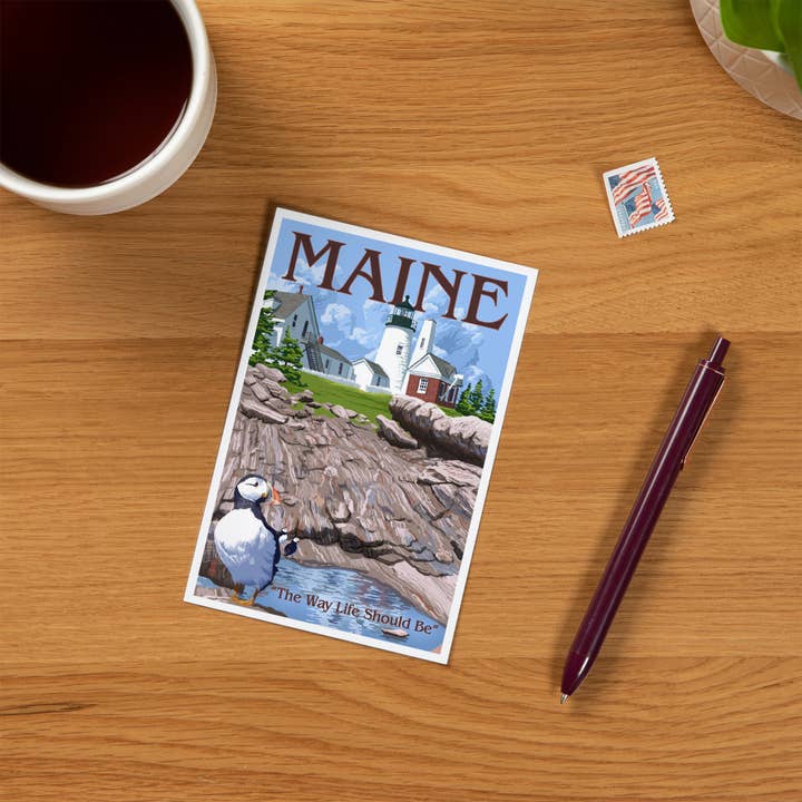 Lantern Press - Wholesale Postcard - PREMIUM POSTCARDS Maine, The Way Life Should Be Lighthouse