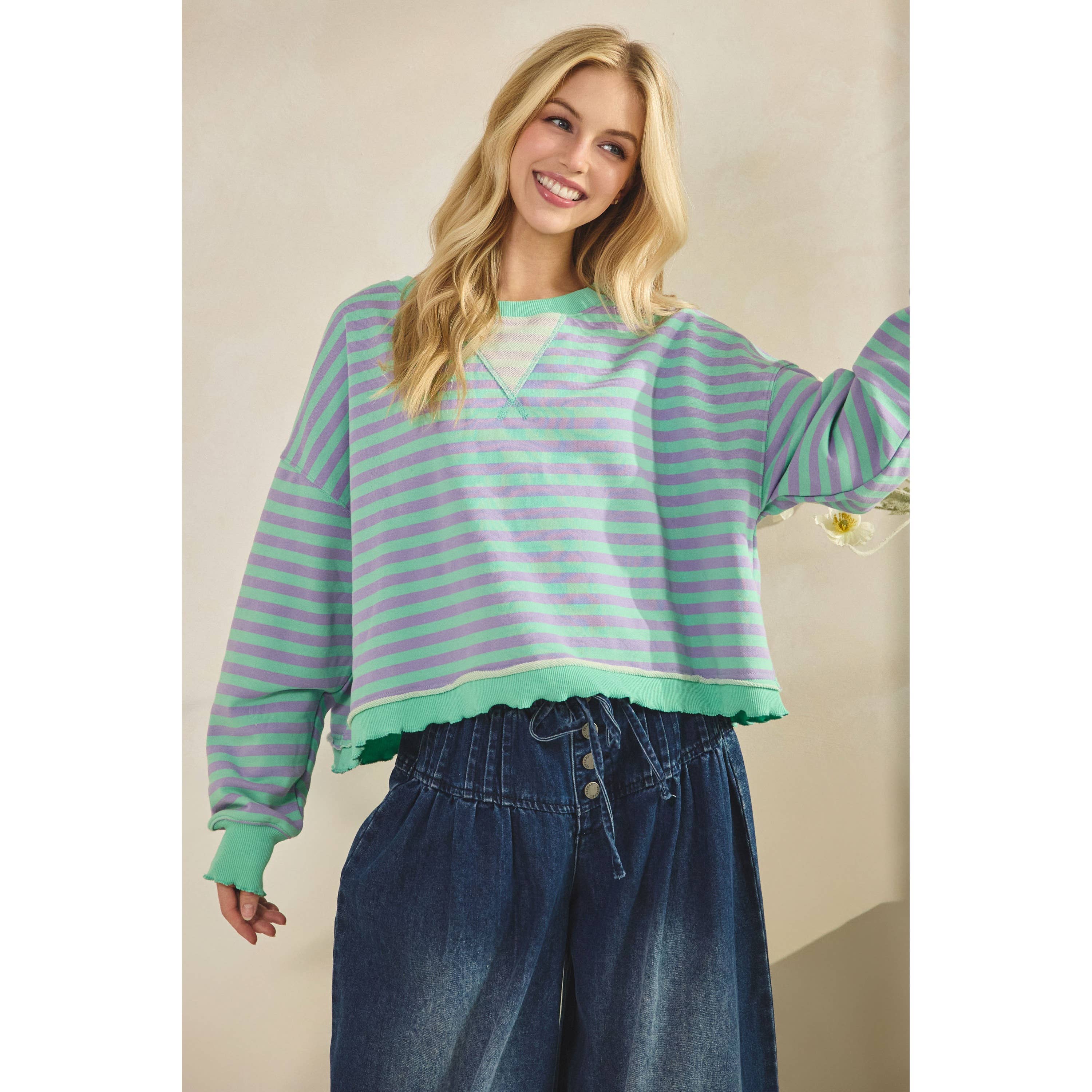 Veveret - Wholesale Tunic - Women's - Cropped Striped French Terry Top18