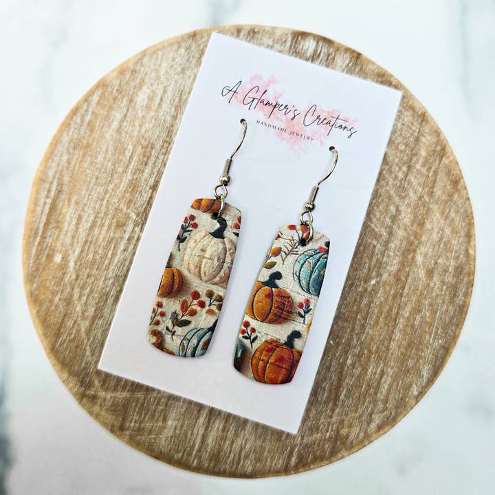 A Glamper's Creations LLC - Wholesale Dangle Earrings - Pumpkins Fall Mini Bar Leather Earrings1