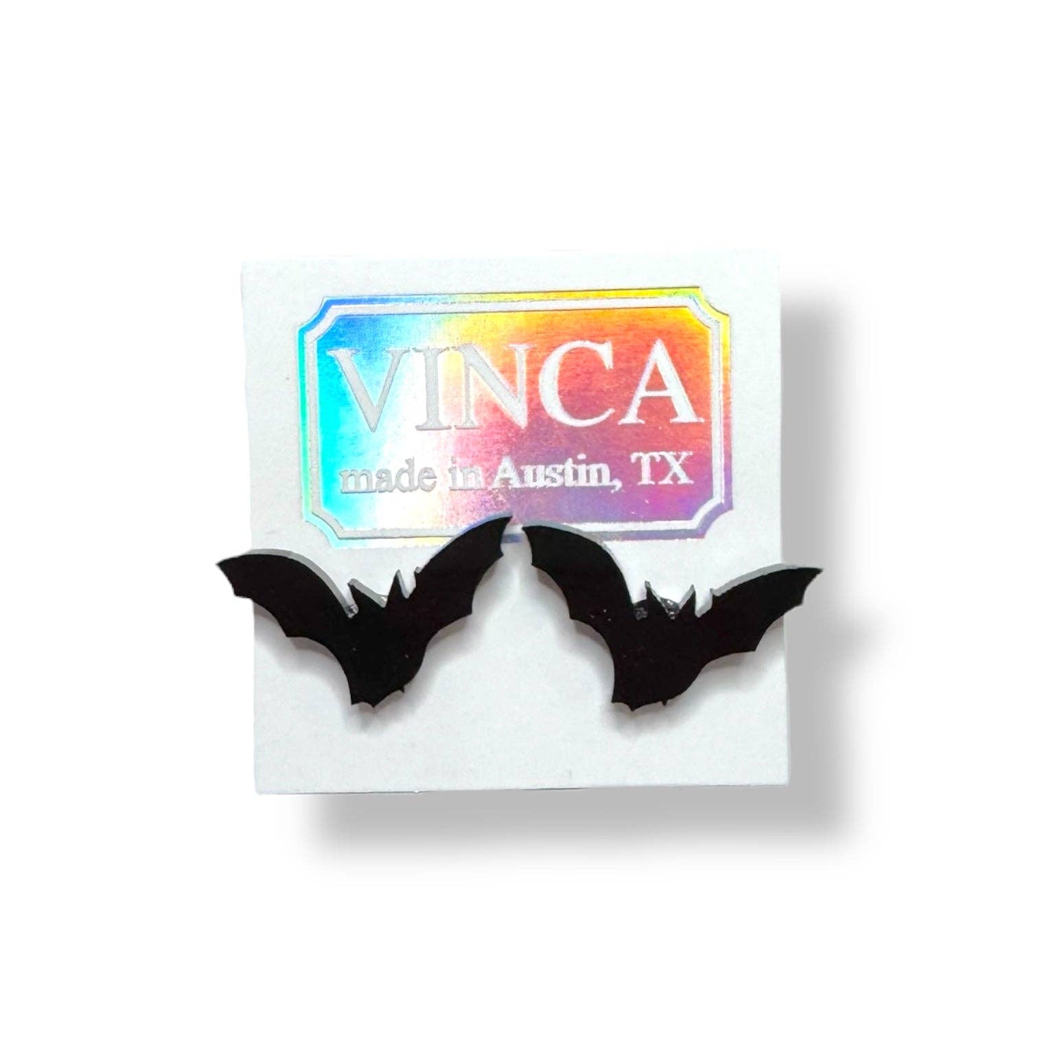 Vinca - Wholesale Stud/Post Earrings - Bat Stud Earrings in Solid Black1