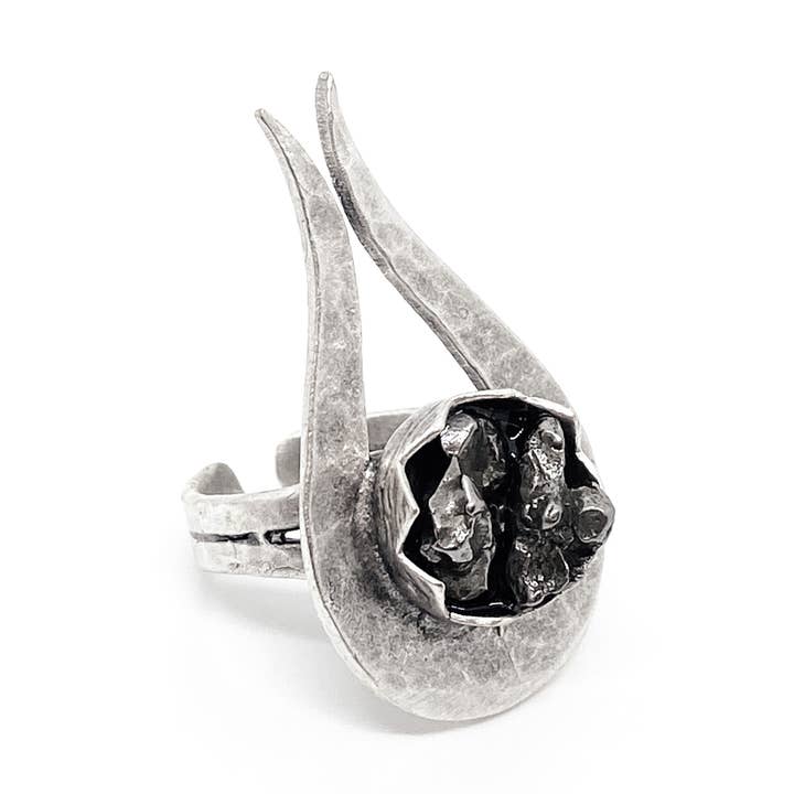 Comet Statement Ring with Raw Authentic Meteorite for wholesale by Yugen Handmade