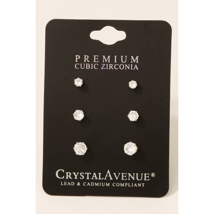 Fame Accessories - Wholesale Stud/Post Earrings - 3Pc Small Cubic Zirconia Circle Stud Earrings Set4