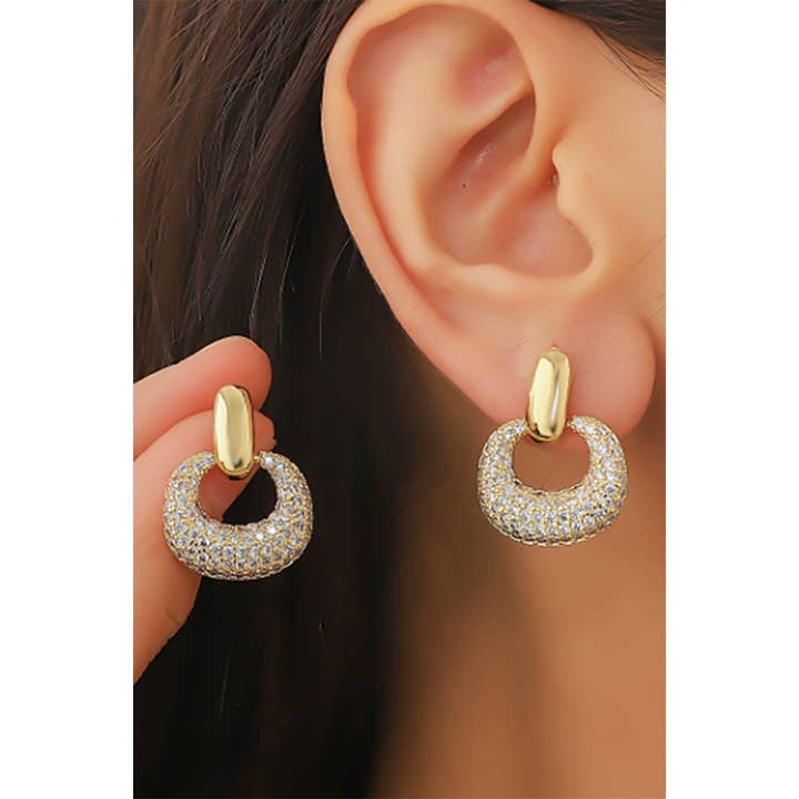 BRASS BAR STUDS WITH CZ PAVE HOOP for wholesale by Girly