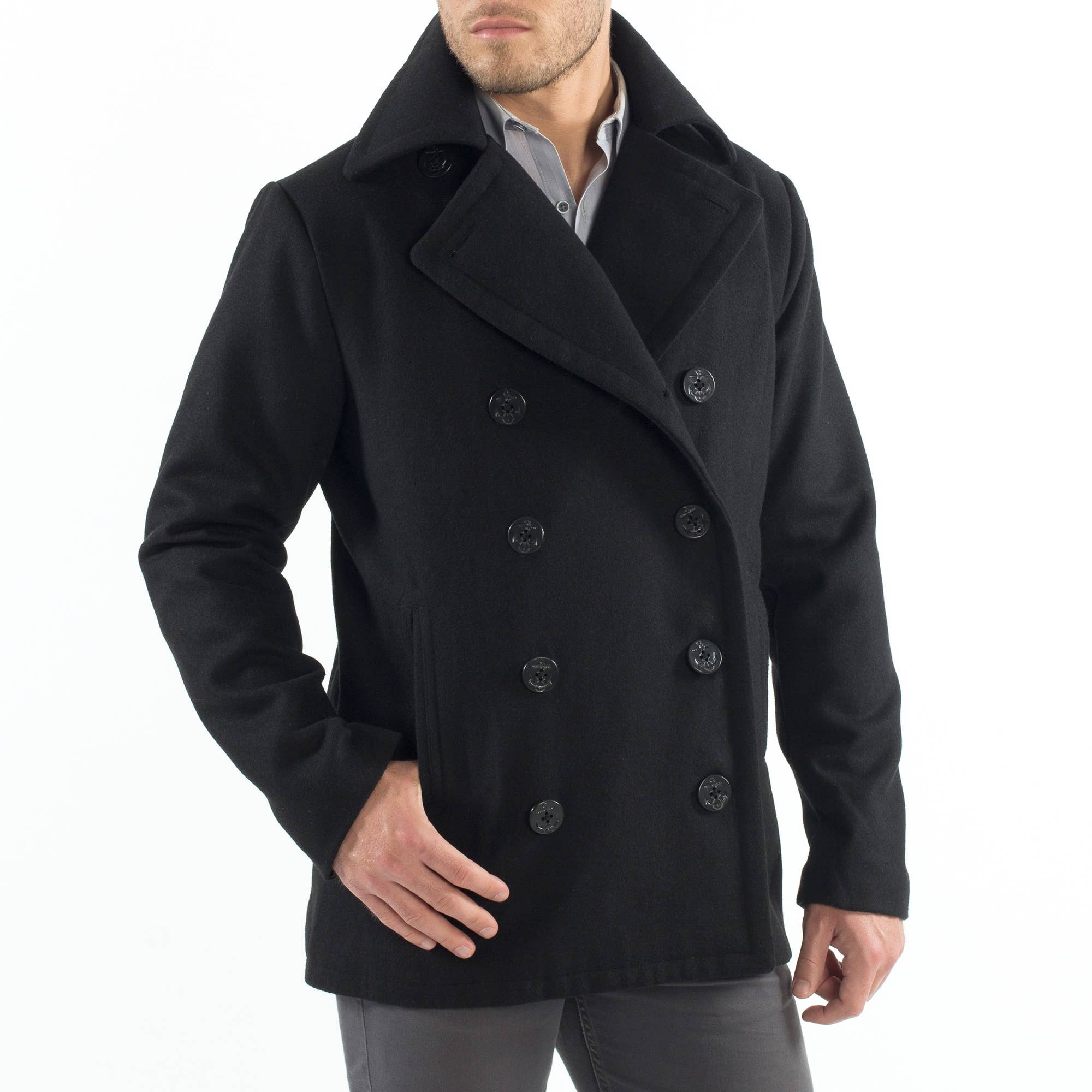 Alpine Swiss - Wholesale Peacoat - Men's - Mason Mens Wool Blend Pea Coat Jacket Double Breasted Dress3
