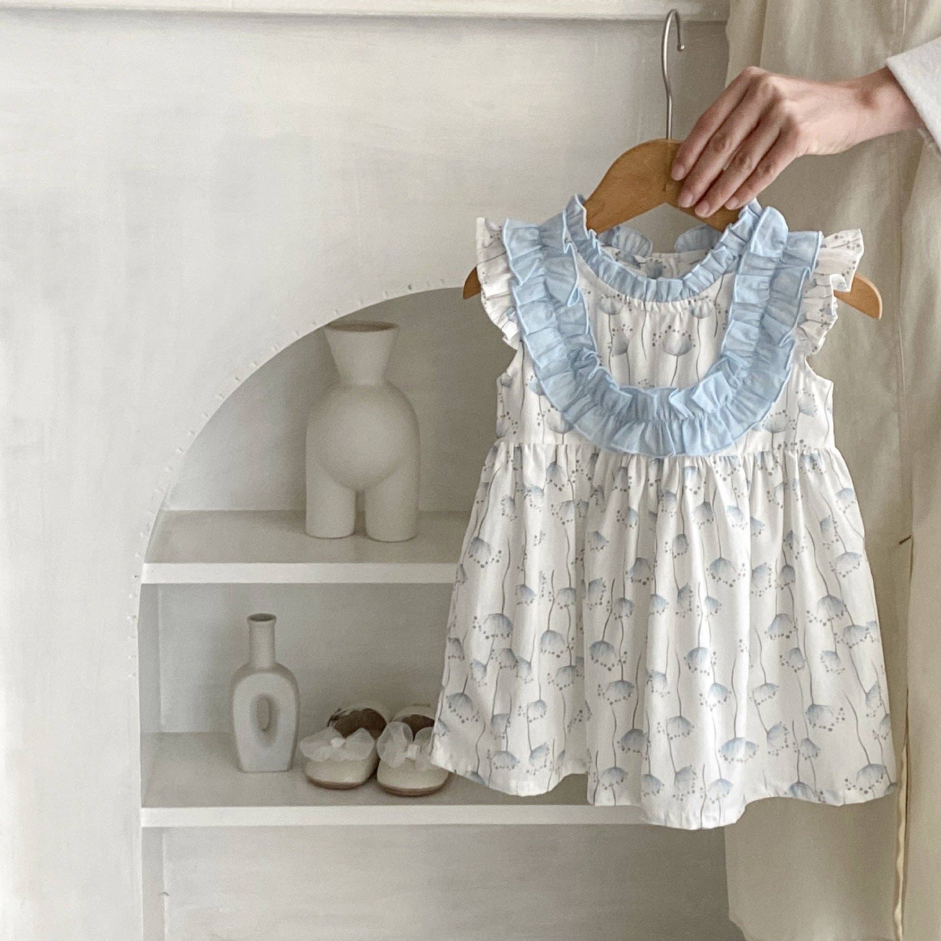 blue 3M-3Y Baby Girls Dandelion Print Ruffle Trim Dresses Wholesale Baby Clothes V3824042400114 for wholesale on Faire1