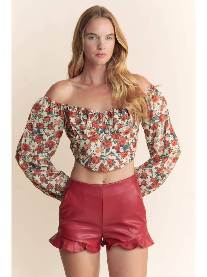 Taupe Multi OTTOMAN FLORAL PRINT LONG SLEEVE TOP for wholesale on Faire8