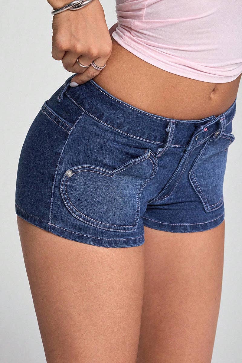 BLUE Heart Patch Denim Shorts for wholesale on Faire1