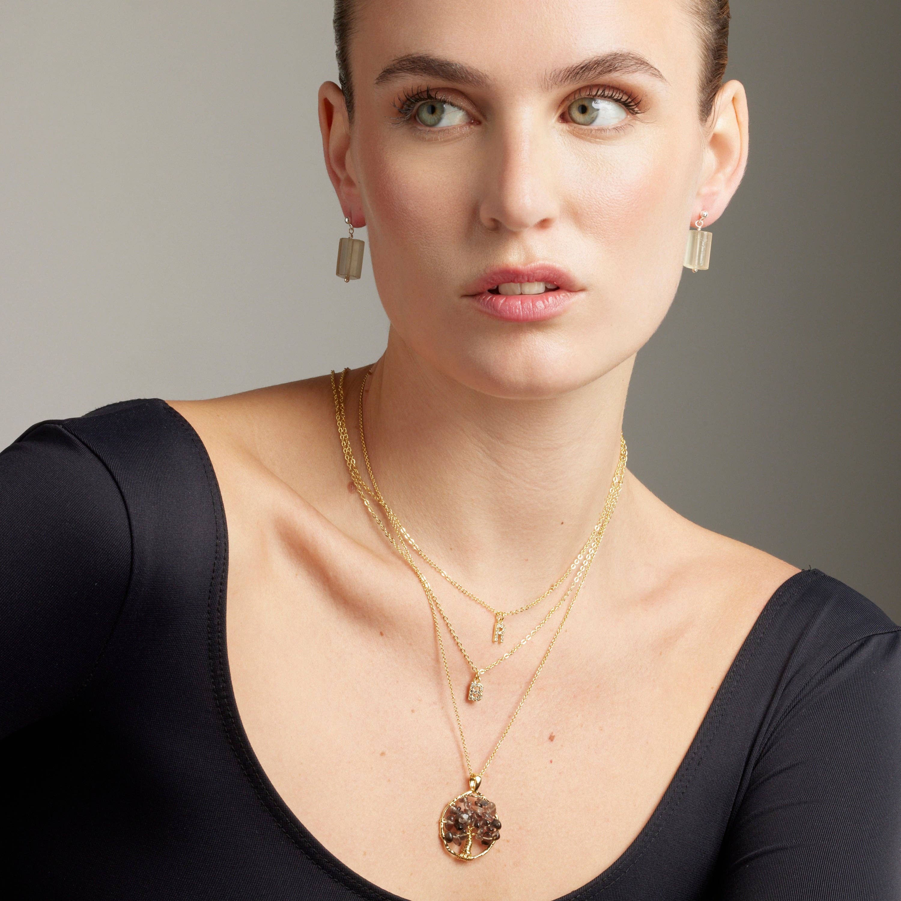 Luxenter – wholesale Hänge-/berlockhalsband – Halsband med rökig kvarts och bergkristall i 18K gult guld - Budleia3