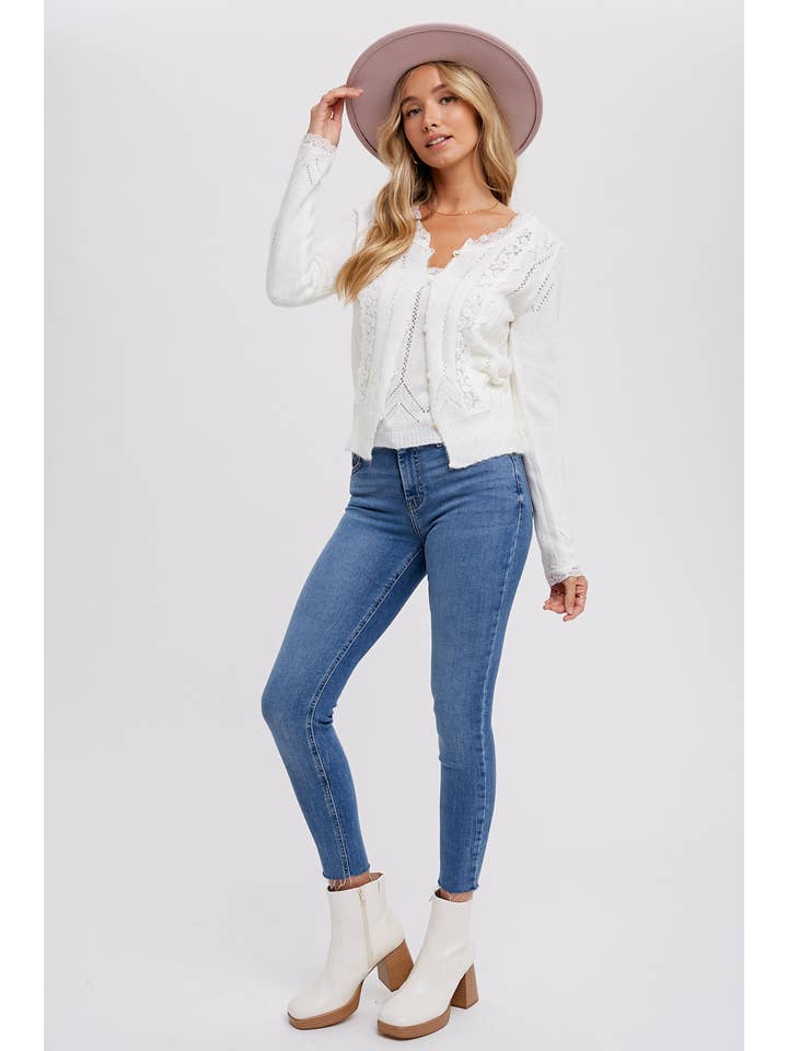 Bluivy - Wholesale Cardigan - Women's - LACE TRIMMED CARDIGAN