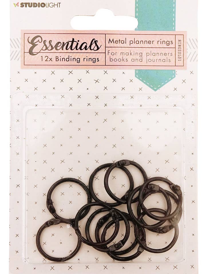 Anéis de encadernação Preto Planner Essentials 23mm 12 PC nr.1 por atacado de Ecstasy Crafts Distributing