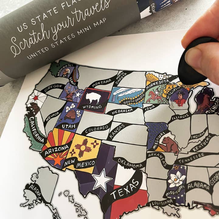 Suade - Wholesale Map - US State Flag Scratch Your Travels Mini Map8