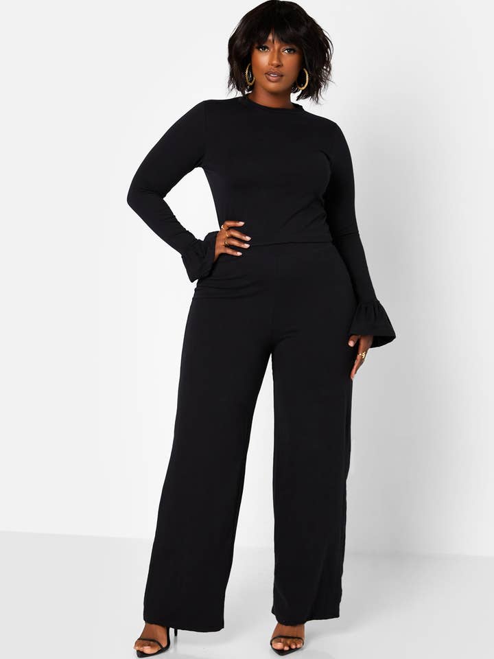 Black Keep Watching Wide Leg Pants for wholesale on Faire1