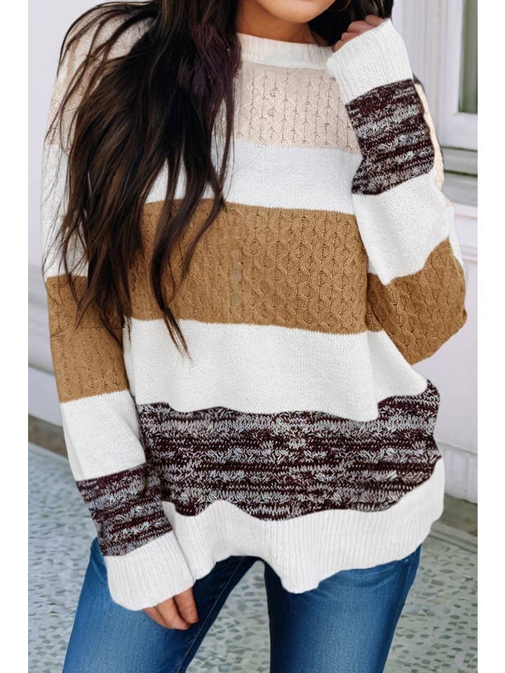 Little Daisy Closet - Wholesale Knit Sweater - Women's - LDC Mixed Texture Knit Striped Color Block Loose Sweater1