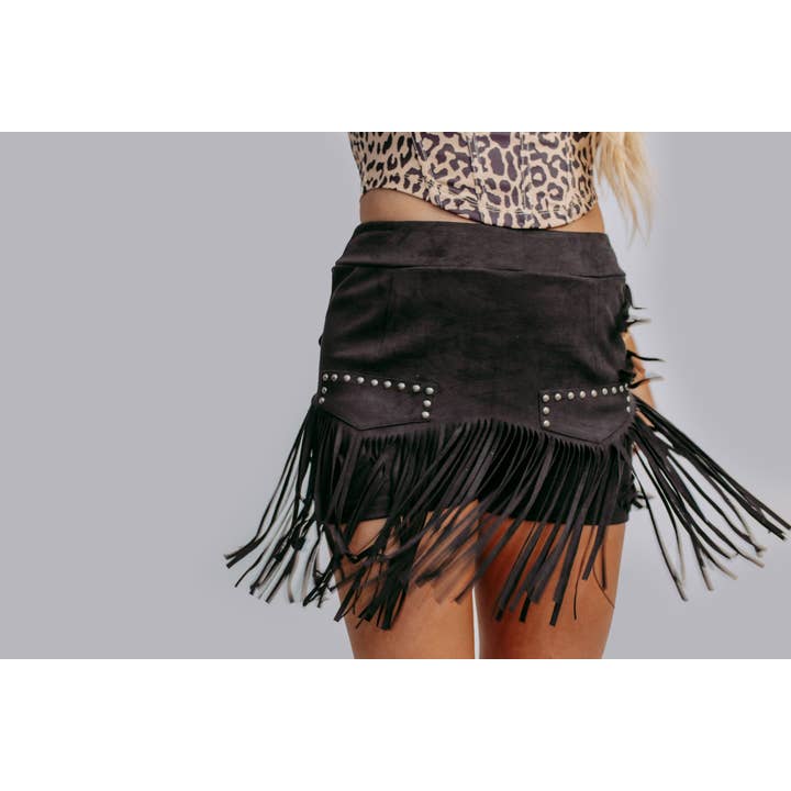 Black MK670 Stud Fringe Skort for wholesale on Faire