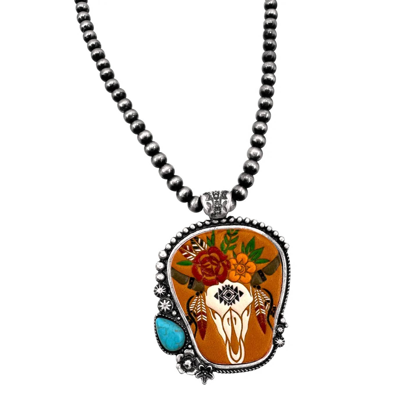 Lunar Deer – Engroshandel Halskæde med vedhæng – Vestlig Langhorn Kranie Læder Udskåret Perle Halskæde1