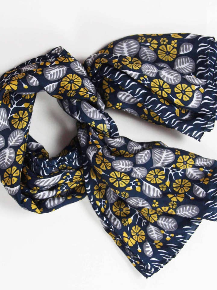 Bahia Marine Navy Silk Scarf for wholesale by Les Belles Vagabondes