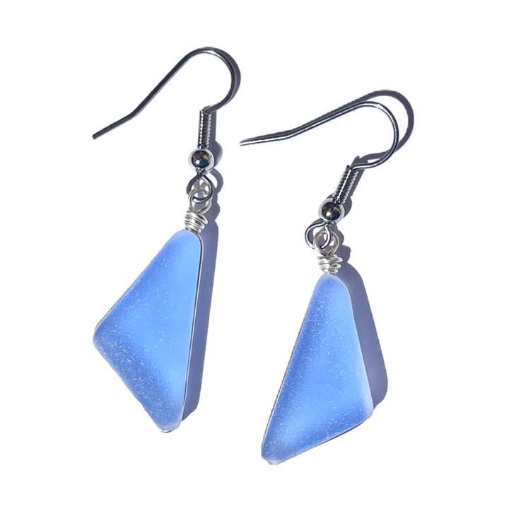 Sea Glass Dangle Earrings - Rain for wholesale by Flame Work Designs - Glass Jewelry