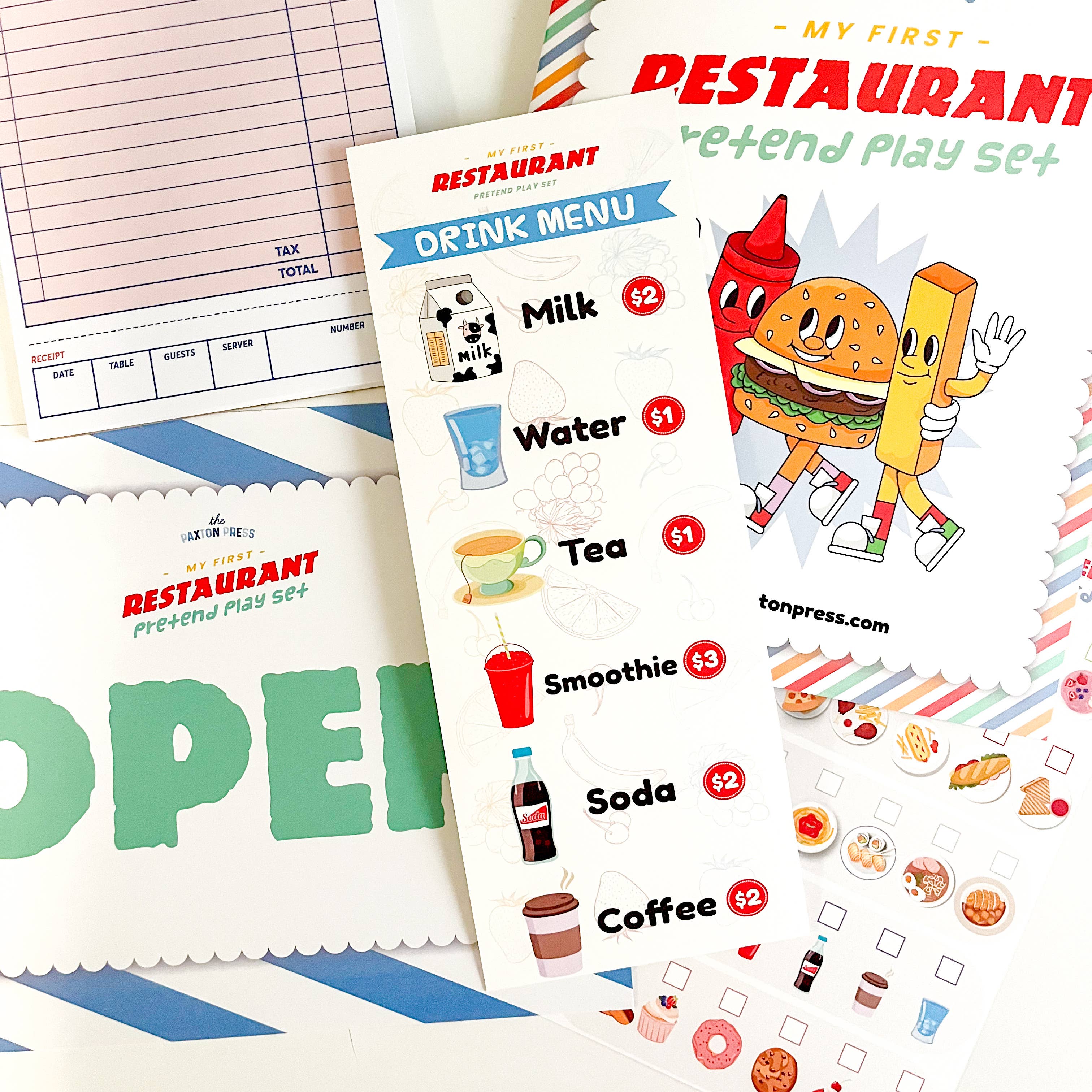 The Paxton Press - Screen-Free Paper Goods for Kids - Wholesale Toy Set - Kids - My First Restaurant Pretend Play Kit4