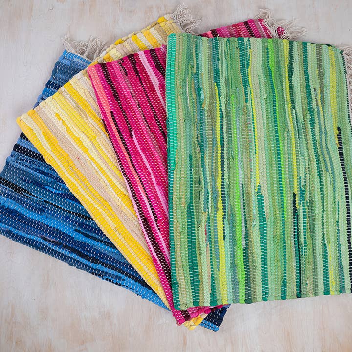 India Handicrafts Inc - Wholesale Area Rug - Fringe Jute Rugs, Assorted Colors, Set of 4