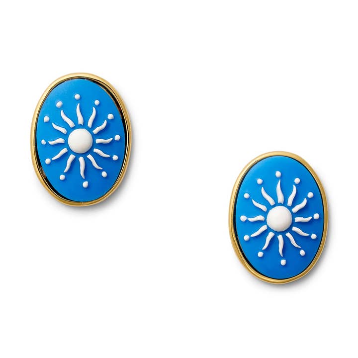 Blu Sunburst Cameo Earring for wholesale by CC & Co by Catherine Canino