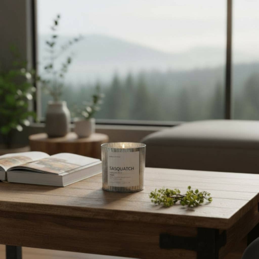 Anchored Northwest - Wholesale Jar/Filled Candle - Sasquatch (Bigfoot) Rustic Vintage Wood Wick Candle PNW1