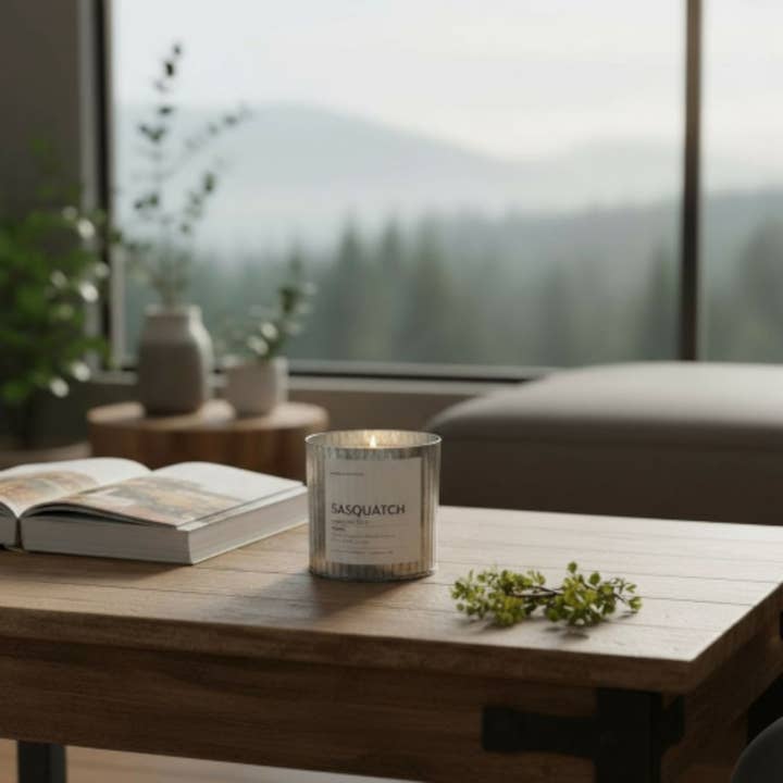 Anchored Northwest - Wholesale Jar/Filled Candle - Sasquatch (Bigfoot) Rustic Vintage Wood Wick Candle PNW1