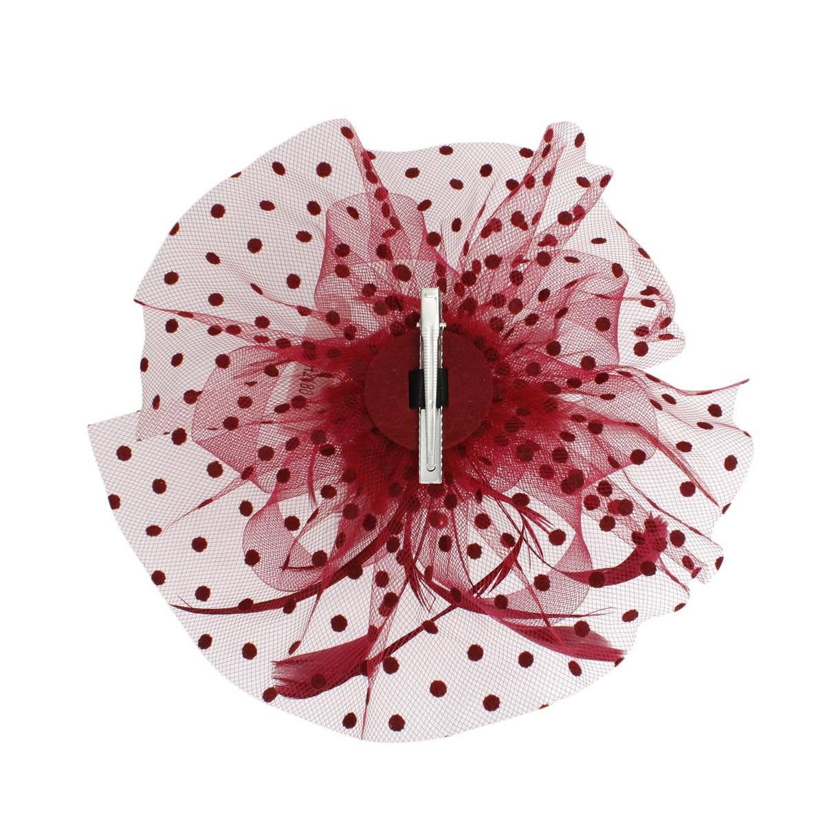 Burgundy Flower Feather Polka Dot Fascinator for wholesale on Faire3