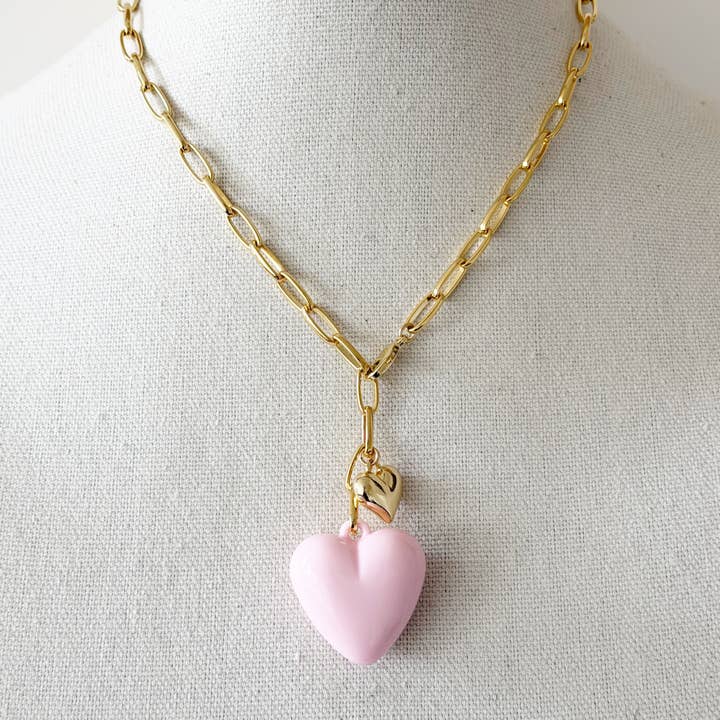Puffy Hearts Necklace, Pink for wholesale by Jeny Baker Designs