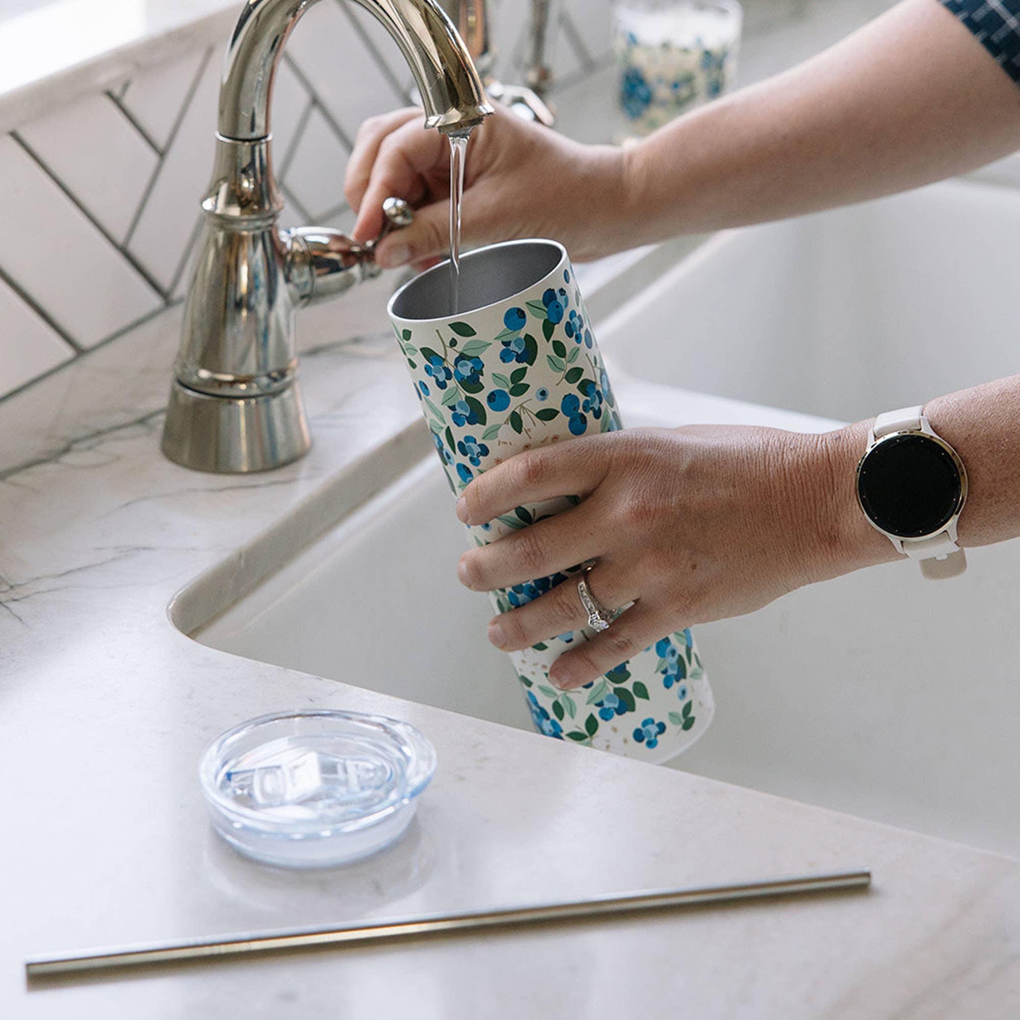 Paper Farm Press - Wholesale Insulated Mug/Tumbler - Blueberry Field 20oz Stainless Steel Skinny Tumbler2