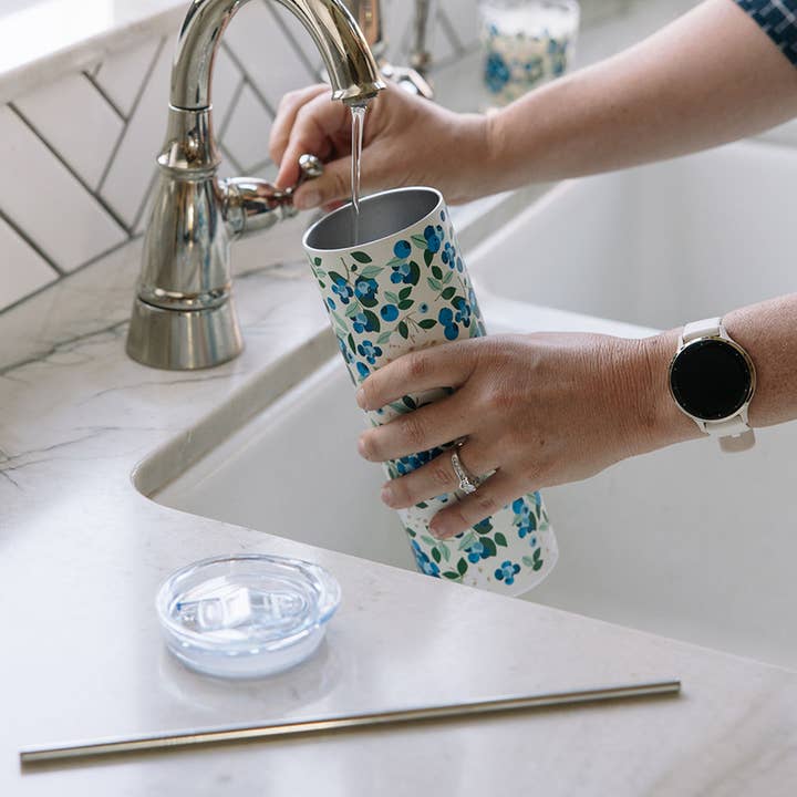 Paper Farm Press - Wholesale Insulated Mug/Tumbler - Blueberry Field 20oz Stainless Steel Skinny Tumbler2