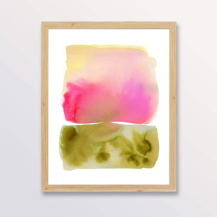 Aquarelle abstraite rose et verte pour la vente par Aaryn West