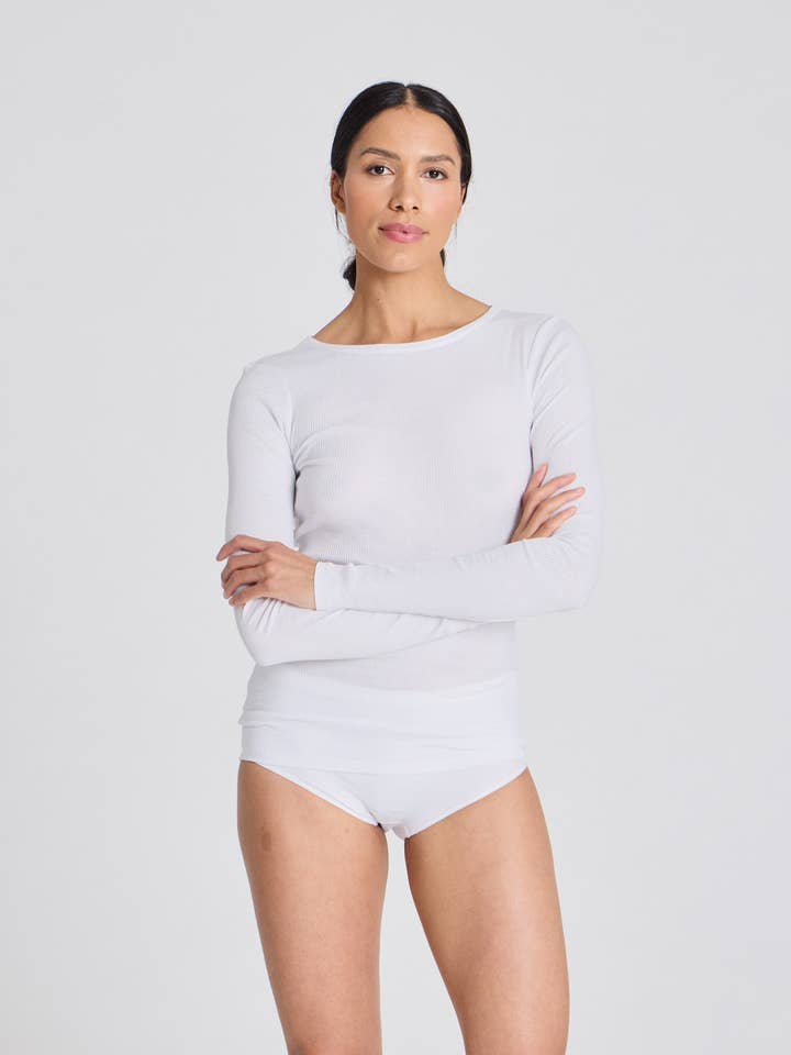 Lise L/S Cotton Top 3x2x Rib GOTS 243975 - White for wholesale by gai-lisva