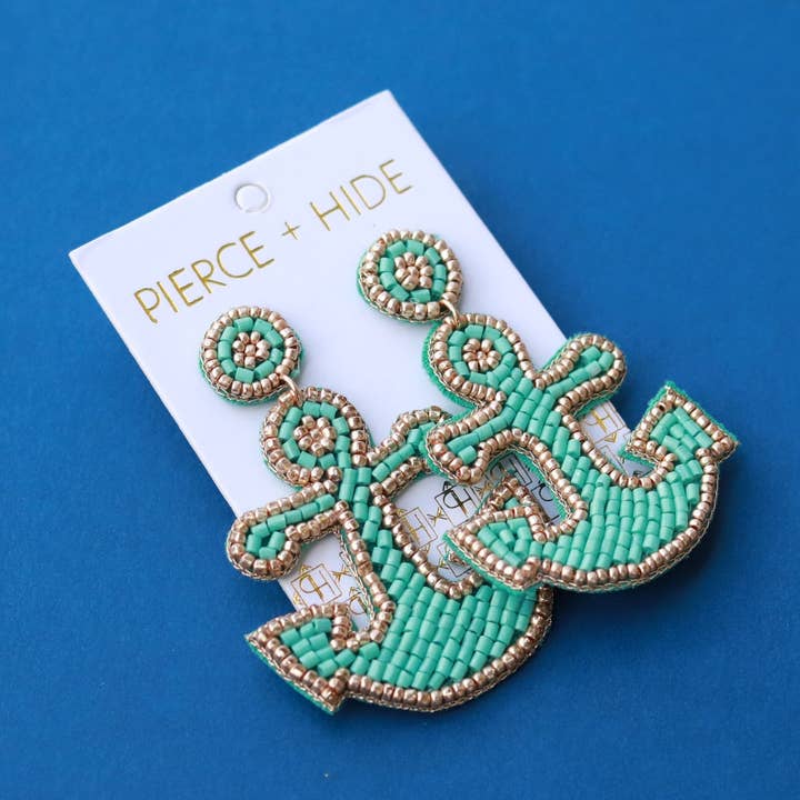 Mint Anchor Earrings | Custom Beaded Anchor Earring for wholesale by Pierce + Hide