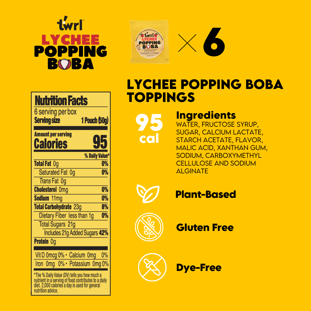 Twrl Milk Tea - Wholesale DIY Drink Kit - Lychee Popping Boba Toppings 6 Pack - Dye-Free, Gluten-Free8