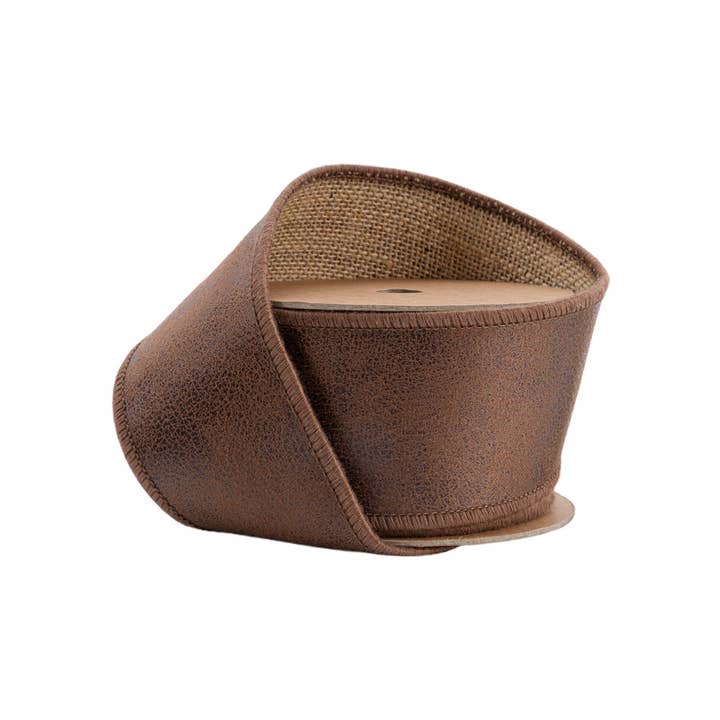 LA Ribbons Wholesale - Wholesale Ribbon - Gift Wrapping - 2 1/2" Wired Leather Ribbon | Brown w/ Jute Backing | 10 Yard Roll