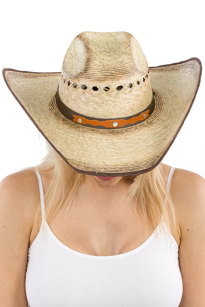 Cap Zone - Wholesale Cowboy Hat - Women's - Vented Vintage Burnt Cutter Palm Straw Cowboy Hat10