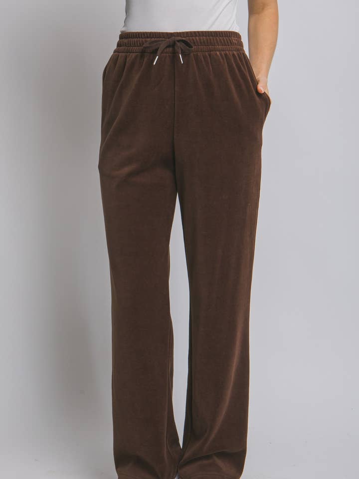 Elastic Waist Velour Sweatpants for wholesale by Pink Irene Wholesale
