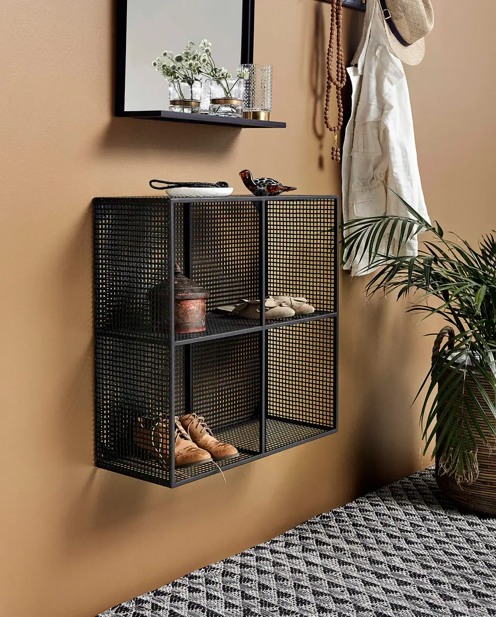 REMOVED BRAND – wholesale Free-standing shelf – Wire Box, 4 Shelves, Black1