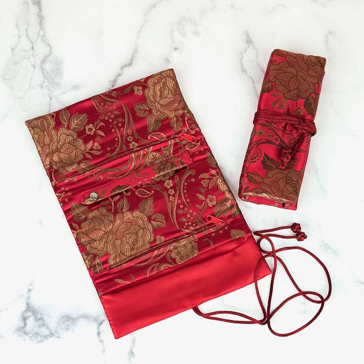Cathayana - Venta al por mayor Joyero/organizador de joyas - Joyeros de viaje grandes de brocado floral.